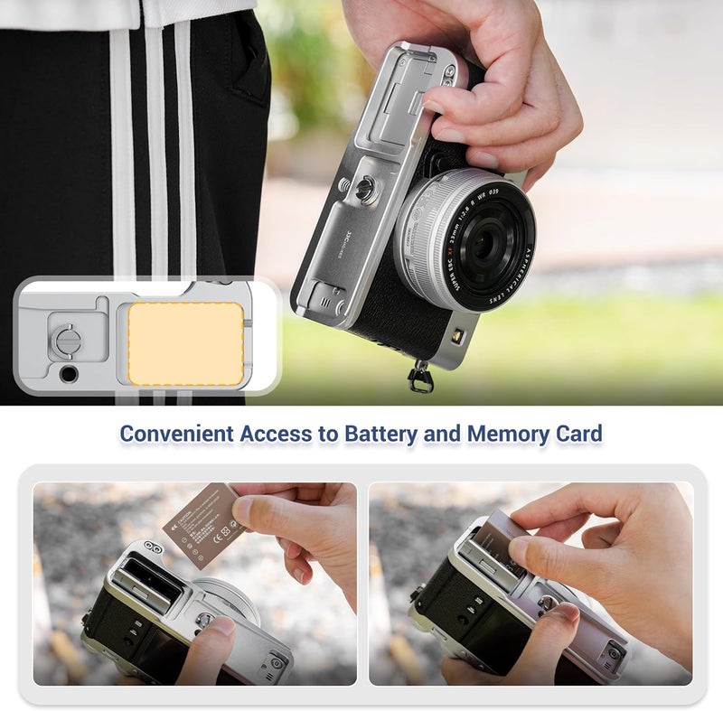 JJC X-E5 L-Shape Hand Grip with Shutter Button for Fuji Fujifilm XE5 XE-5 Handgrip Handle Compatible with Peak Design Capture Camera Clip, Built-in SD Card Slot & Arca Quick Release Design -Silver(NO SD) - Image 3